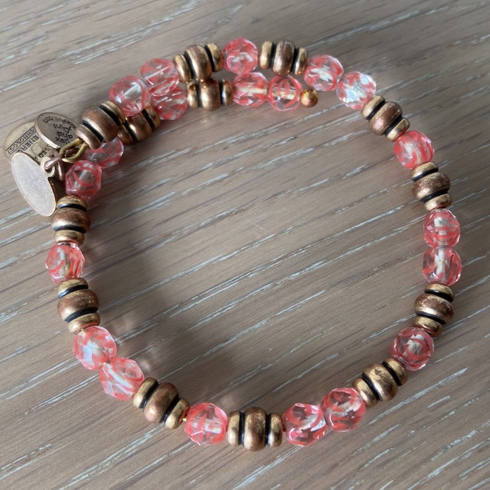 Alex and Ani Gold Bronze Pink Beaded Wrap Bracelet
